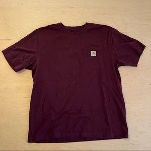 Mens L Carhartt Maroon pocket Tee with Jack of All Trade Printed on back